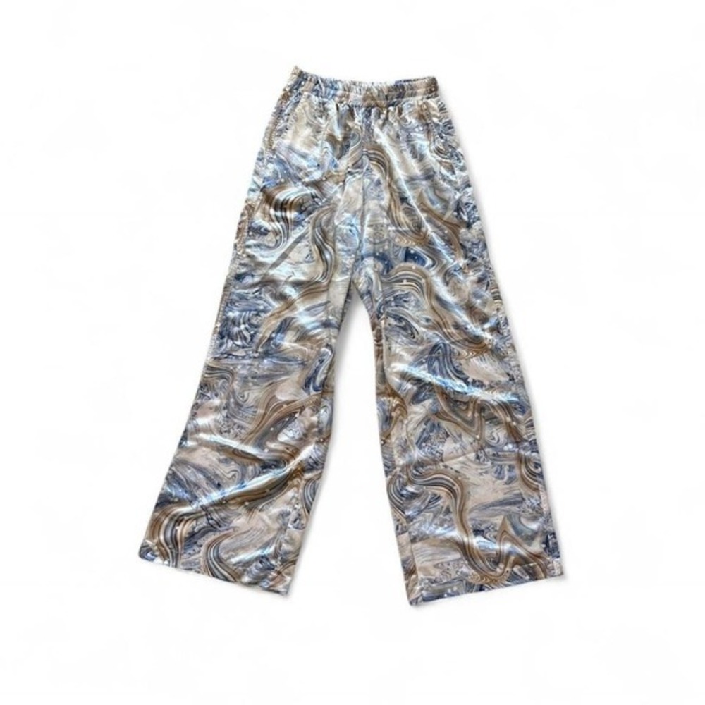 Tye dye water color hippy boho festival trippy wide leg silky pants pockets M‎